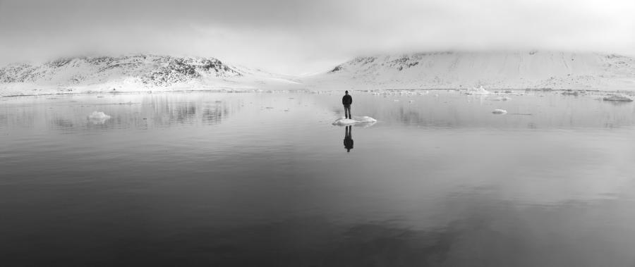 View from Qoornoq with man on ice