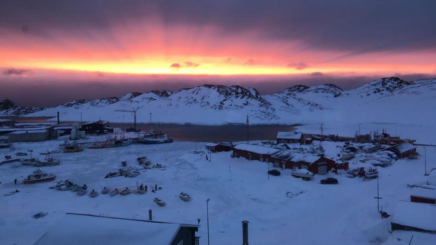 Sunset by the old harbour, Paamiut 25 February 2019