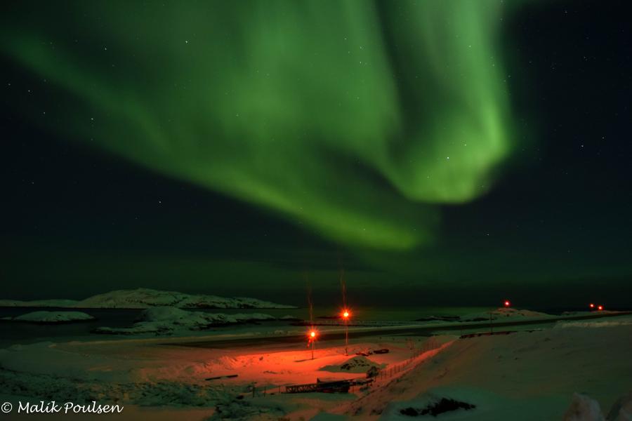 Nordlys over ved lufthavnen i Sisimiut